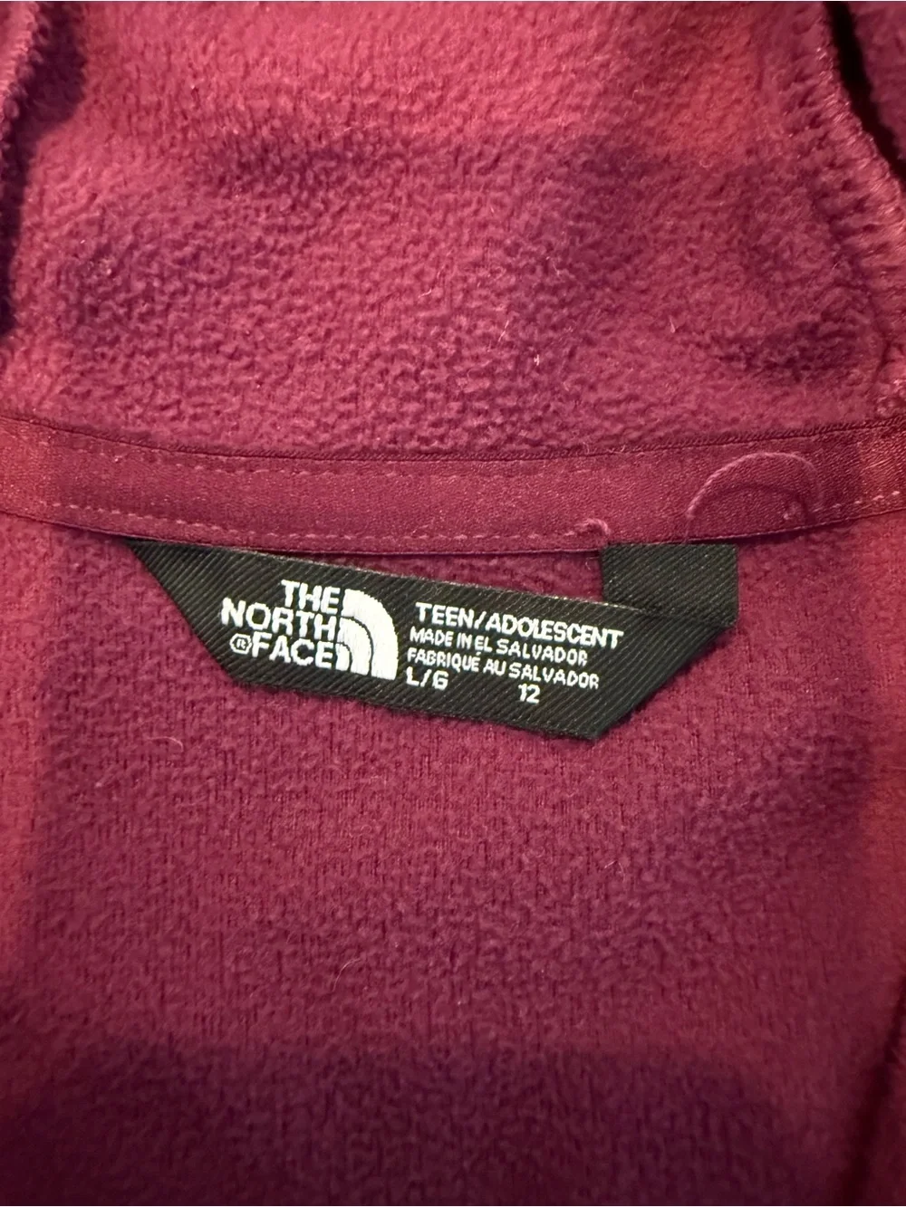 The North Face Girls L 12 Hooded Full Zip Fleece Jacket Burgundy Purple